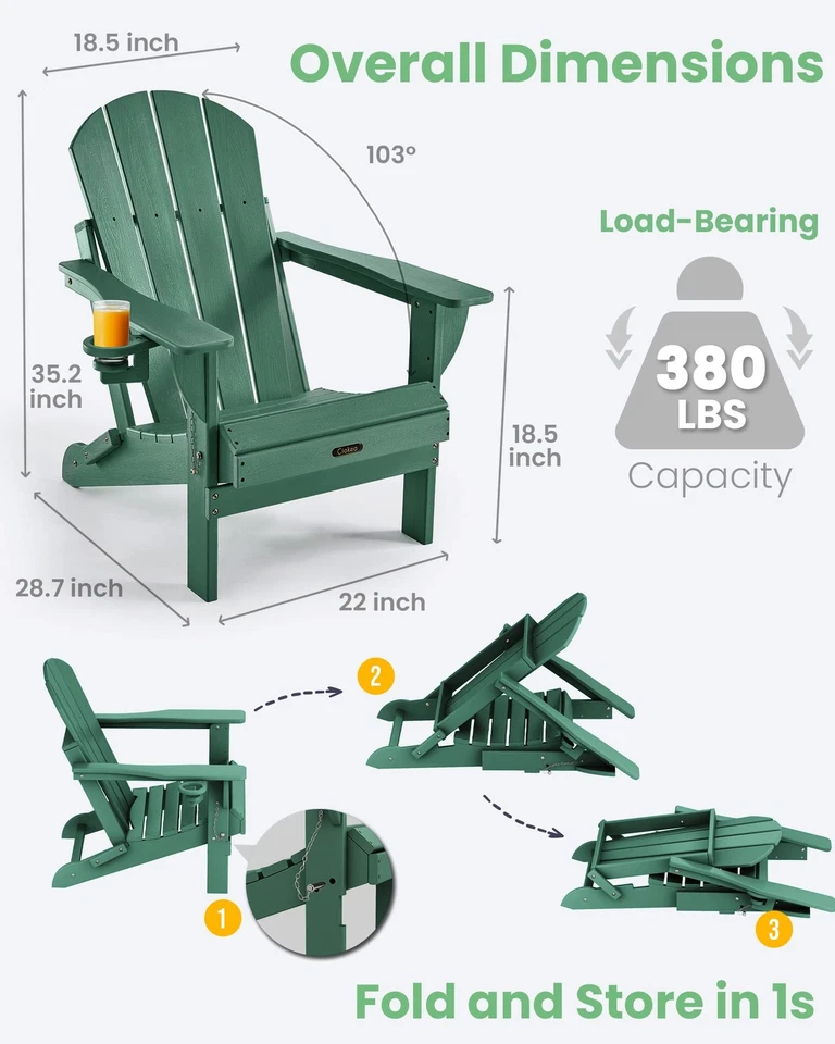 Silla Plegable Adirondack Textura Madera, Patio Silla Adirondack Resistente a la Intemperie... Foto 4 de 4