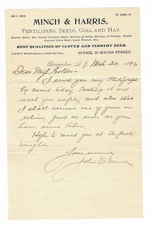 1896 Minch & Harris - Coal/Wood - Bridgeton, New Jersey Cover to DPO Centerton