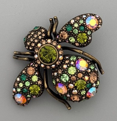 Joan Rivers Bee Pin Brooch Vintage Aurora Borealis Rhinestones Multi Color