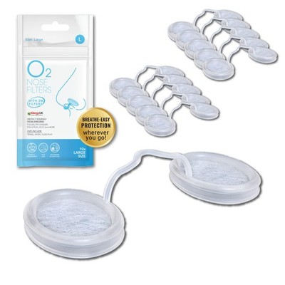 O2 Nose Filters with 3M Filtration - Nasal Screens for Large, Clear