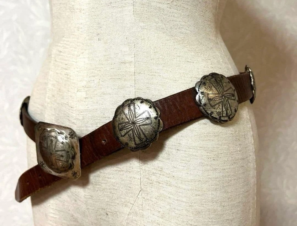 Cinturón Ralph Lauren Vintage Concho Cuero Marrón Estilo Navajo Talla M Usado De JP Foto 3 de 4