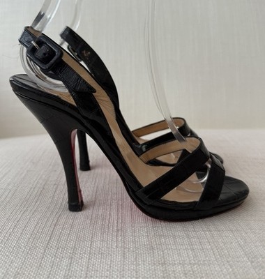 Christian Louboutin Schein Kroko Schwarz Leder Riemchen Sandalen Schuhe Größe 35