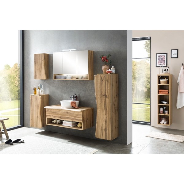 Badezimmer BadmöBel Set HäNgeschrank Spiegelschrank Midischrank Eiche Baumkante-image