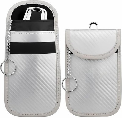 2PCS Car Faraday Bags for Key Fob, Carbon Fiber Vehicle RFID Sig Color: Silver