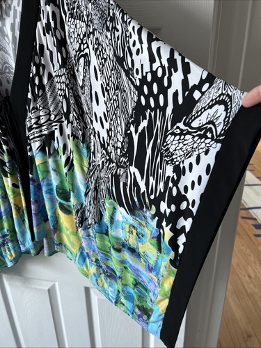 Norm Thompson Tunic Women XLW Asian Theme Water Color Black White Made in USA - Picture 3 of 9