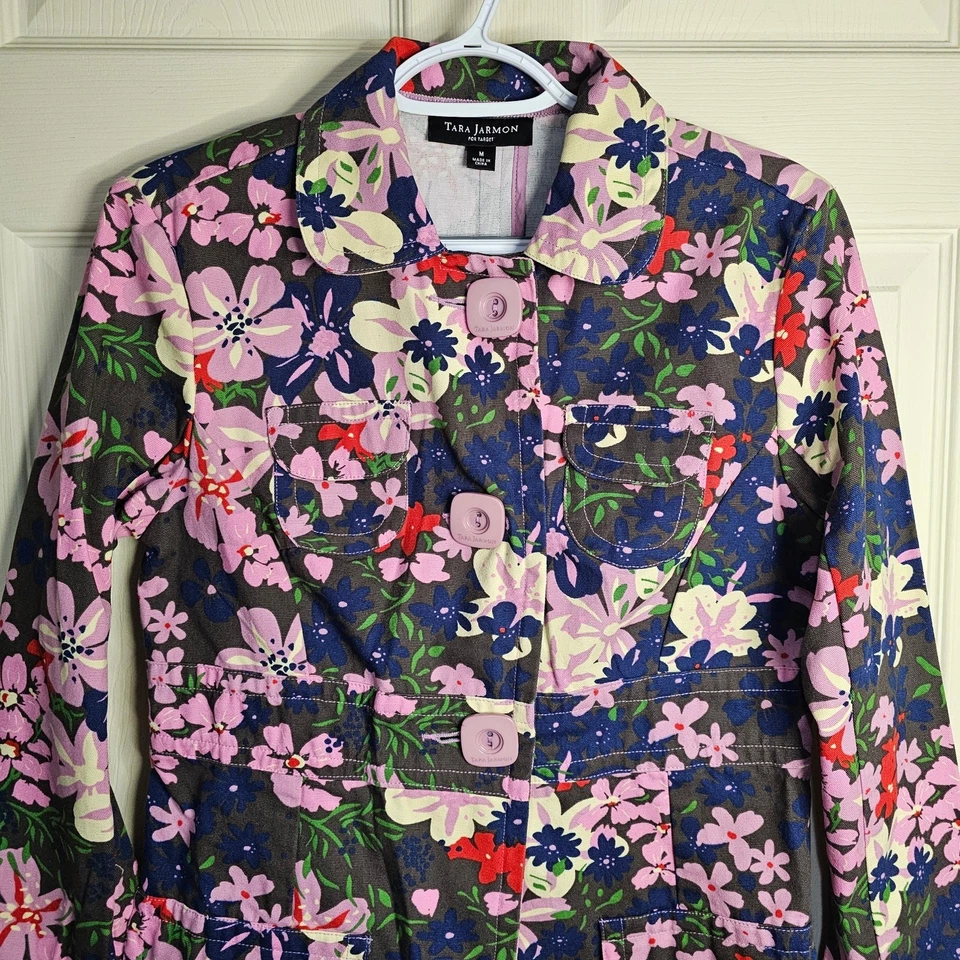 Chaqueta de mezclilla floral Tara Jarmon Target para mujer abrigo de algodón multicolor talla M Foto 3 de 4