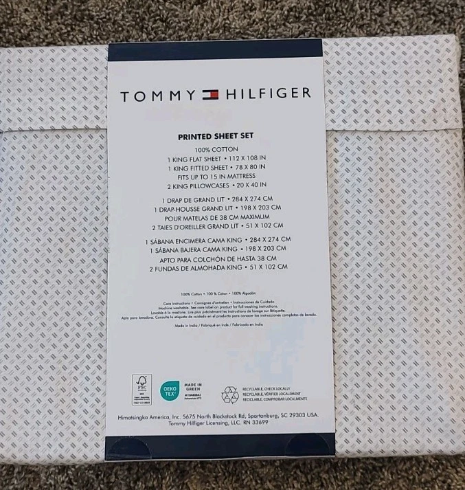 Juego de sábanas Tommy Hilfiger King blancas y grises 4 piezas nuevo en paquete Foto 3 de 4