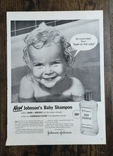 1954 Johnson & Johnson Baby Shampoo Vintage Print Ad No More Tears 10x14