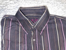 Bugatchi Uomo Men's Cotton Dress Shirt Large Purple Black Striped Long Sleeve