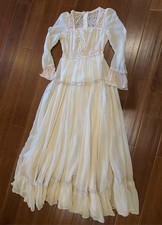 Vtg 1969 Gunne Sax Jessica Prairie Boho Dress Ivory Cottagecore Black Label XS/S
