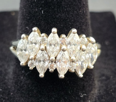 DQ Diamonique 925 Sterling Silver Marquise CZ Cluster Cocktail Ring Size 9