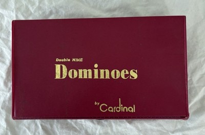 Vintage Double Nine Dominoes By Cardinal in Original Red Vinyl Case 55-Pc Set