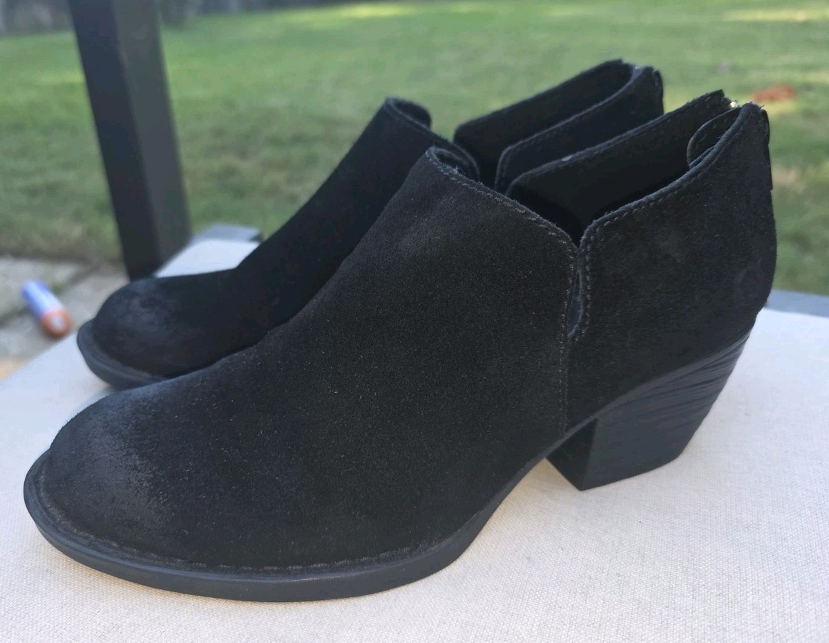 Born Ankle Booties Sz Black Distressed Leather Block Heel Western Shoe  Boots