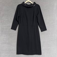 Talbots Dress 4 Black Ponte Sequin Collar Mockneck Retro Jackie Cocktail Party