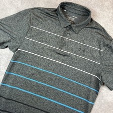 Under Armour The Playoff Polo Mens L Grey Blue Stripe Stretch Performance Golf