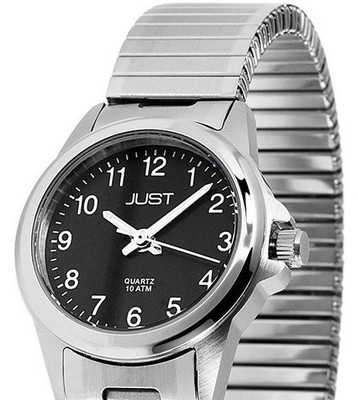 kleine Damenuhr Edelstahl  Schwarz Silber  Stretcharmband Zug Flex JUST JU10103