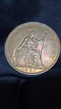 1937 King George VI one penny, High Grade With Toning, L#017