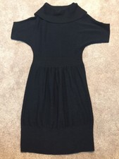 Loft Black Short Sleeve Sweater Dress Cowl Neck Medium Wool Blend