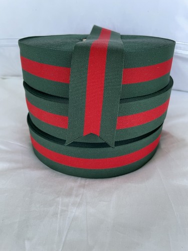 20 Yards Classic Red Green Stripe GG Style Ribbon 1.5 Inch - Picture 6 of 9