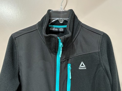 Reebok Girls Full Zip Fleece Jacket Black with Teal Zippers - Size 14/16 - Picture 2 of 8