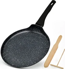 Nonstick Crepe Pan 11 inch Tortillas Granite Coating Dosa Pan w/ Spreader Turner
