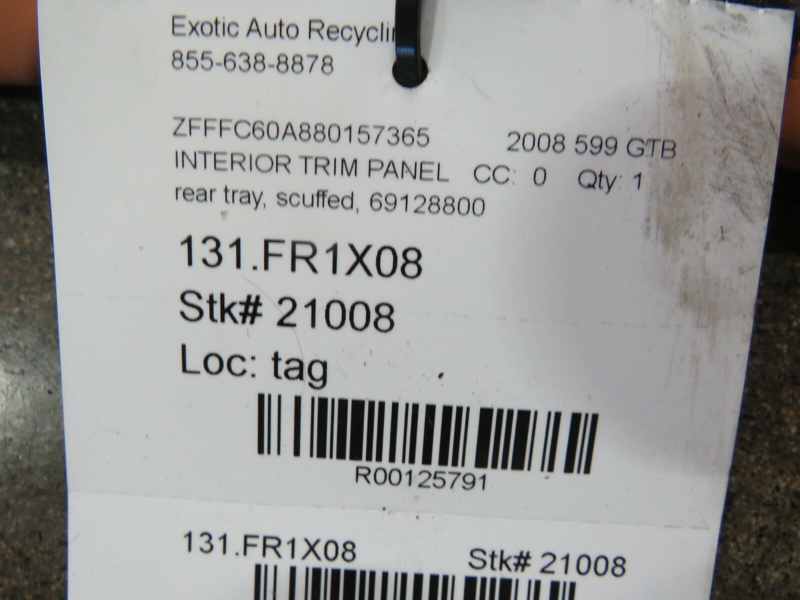 Ferrari 599 GTB, Rear Package Tray, Cuoio, Used, Scuffed, P/N 69128800