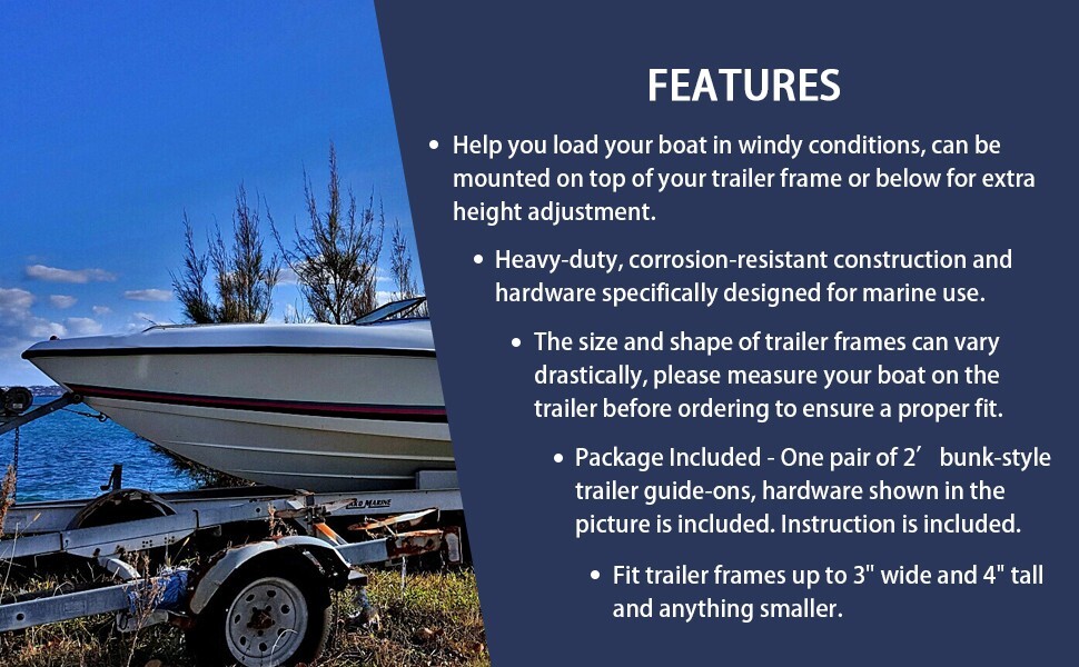 Short Side Bunk Guide for Small Boat Trailer Frame Mount Loading