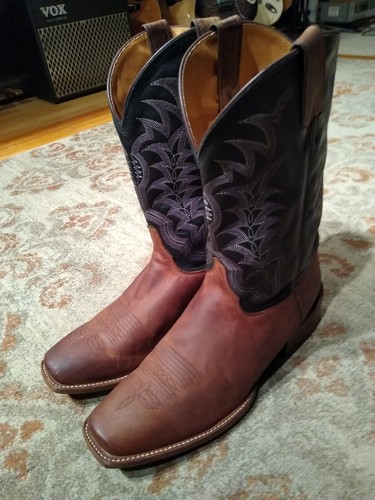JUSTIN "HANK" BROWN & BLACK LEATHER SQUARE TOE COWBOY BOOTS #2710 MEN'S 13D