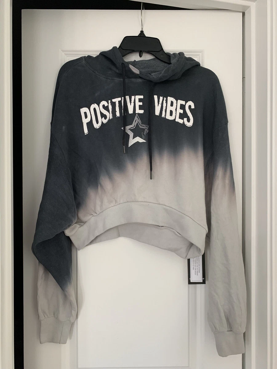 No Boundaries Graphic Crop Hoodie Gray Size Large Positive Vibes Hoodie