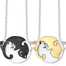 2pc Cat Matching Cute Pendant Love BFF Necklace Couple Stainless Steel Women Men