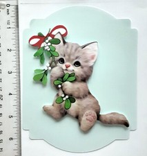 Christmas Cat Dog Santa 3 Dimensional Card front Scrapbook Embellishment 559
