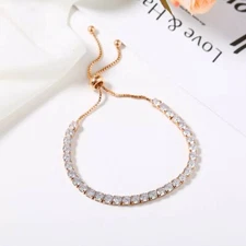 Classy 4mm CZ Tennis Bracelet Adjustable Rose Gold/Silver Round Cut 5A Cubic Zir