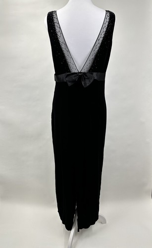 Molly Malloy Evening 8 Black Beaded Velour Slveless V-Neck Back Bow Sheath Dress - Picture 7 of 19