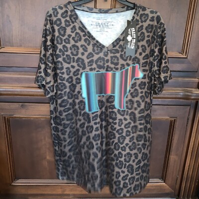 Women s Crazy Train Cheetah Shirt With Cow On Front NWT Size Large 