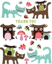 Kitty Cat Kitten Owl Owls Playing Leaves Blank Inside Note Cards  - Set of 6