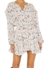 Free People Dress Sz M Mini Flower Fields Ivory Floral Long Sleeve Boho New $128