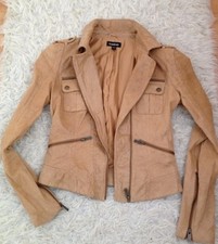 Rrp $399 Gorgeous Bebe 100% Real Leather Perfectly Tailored Jacket, Size S - Vgc