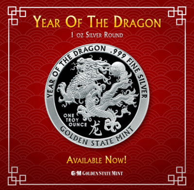 #ad GSM Year of the DRAGON 1 oz .999 FINE SILVER SILVER BU ROUND IN STOCK $91.95