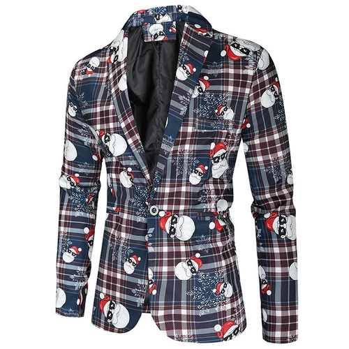 Mens Christmas Blazer Festive Coat Print Suits Jacket Xmas Party Jacket Costumes - Picture 5 of 54
