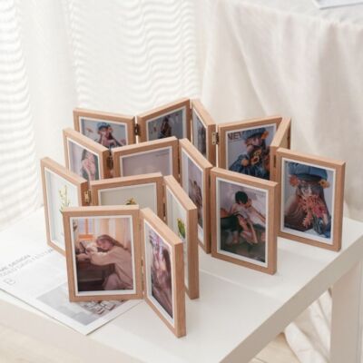 1PC Desktop Photo Frame Combination Wooden Folding Triplex Folding Photo Frame·