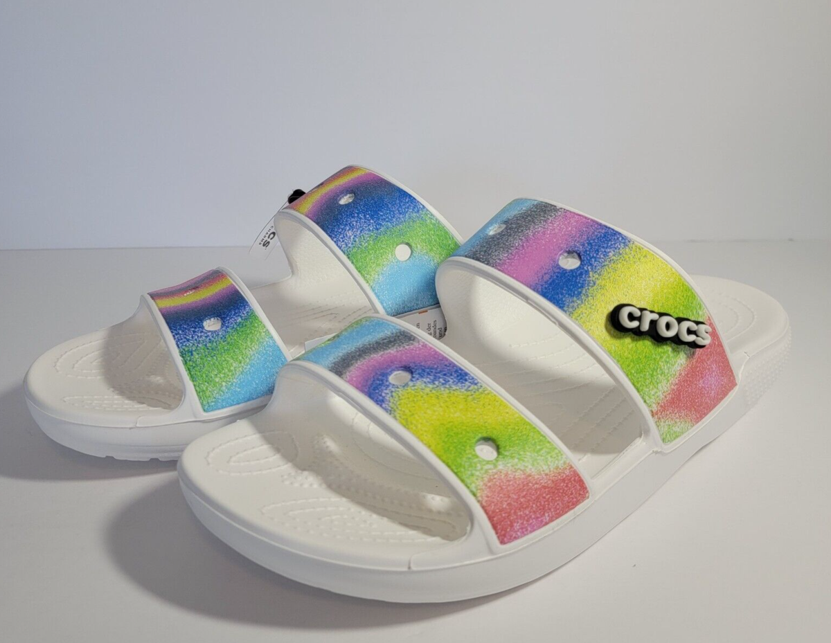 Crocs Classic Sandals Two-Strap Slides White Spray Dye Men’s 11  New Crocs Classic 206761 Two-Strap Sandals Waterproof Slides  main image 3