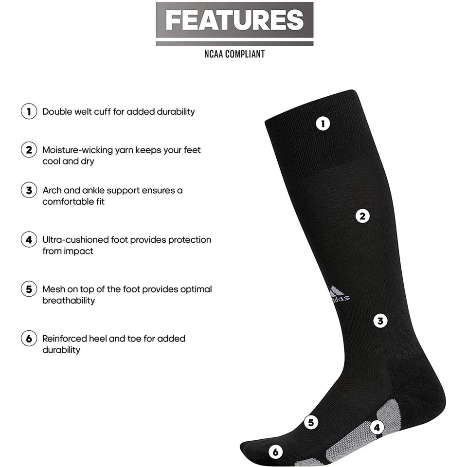 Adidas, Arch/Ankle Compression Baseball OTC Socks, Black, Size: Youth XS: 9C-1Y - Image 2 of 4