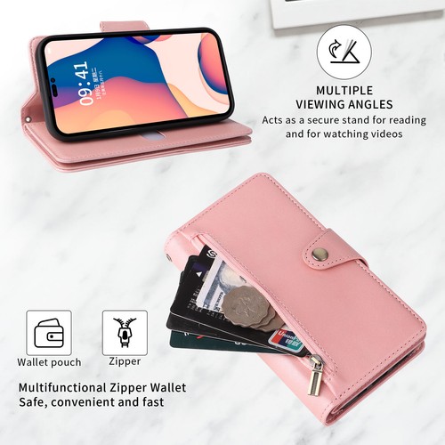 Zip Wallet Leather Flip Case For iPhone 16 15 14 Pro Max 13 12 11 XS XR 8 7 6 Se - Picture 4 of 17
