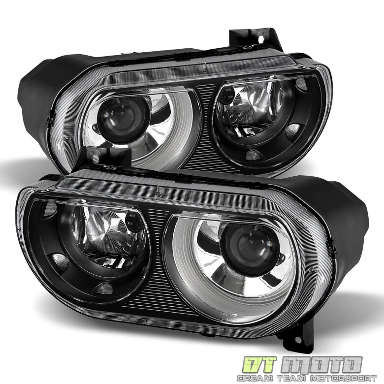 2008-2014 Dodge Challenger Xenon/HID Black Projector Headlights Headlamps Pair - Image 2 of 4