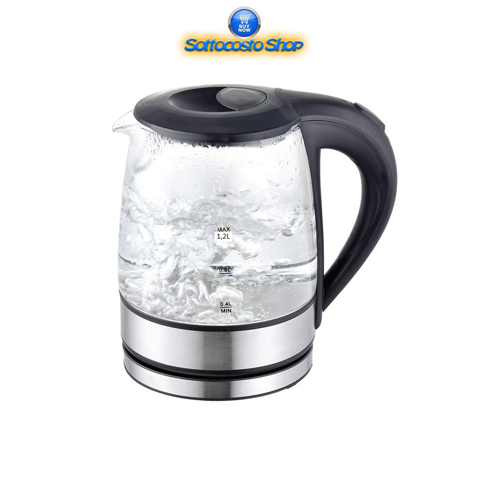Bollitore Elettrico Design Vetro 1.2L Extrastar Scalda Acqua Rapido
