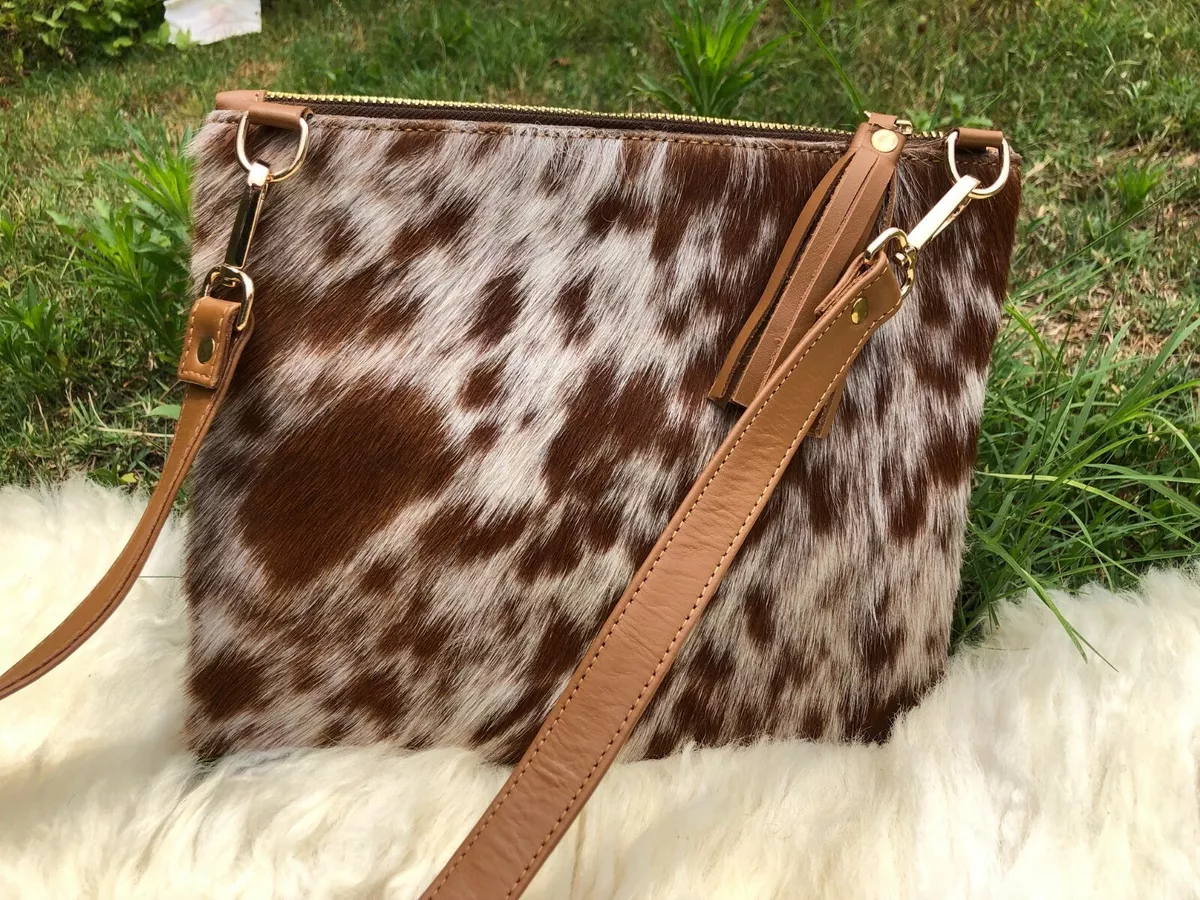 Cowhide Crossbody Purse Handbag Wallet Brown Cow Hide Leather Western Gifts