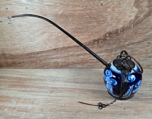 Antique Lao/Chinese Asian Water Pipe, Ceramic, Brass Stem – Rare Collectible - Picture 2 of 21