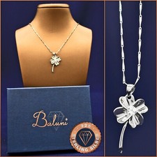 Kleeblatt-Anhänger an Halskette 925 Sterlingsilber + Etui, Geschenk Valentinstag