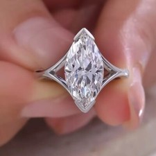 2.50Ct Marquise Cut Moissanite Solitaire Engagement Ring 14K White Gold Plated