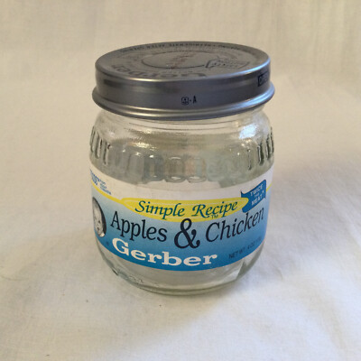 Vintage Gerber 2nd Glass Baby Food Jar With Label Apples & Chicken
